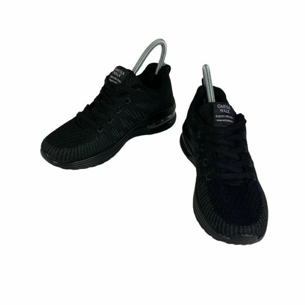 Omega Walk Black Lace‎ Up Sneakers Tennis Shoes Walking Breathable Comfort 37